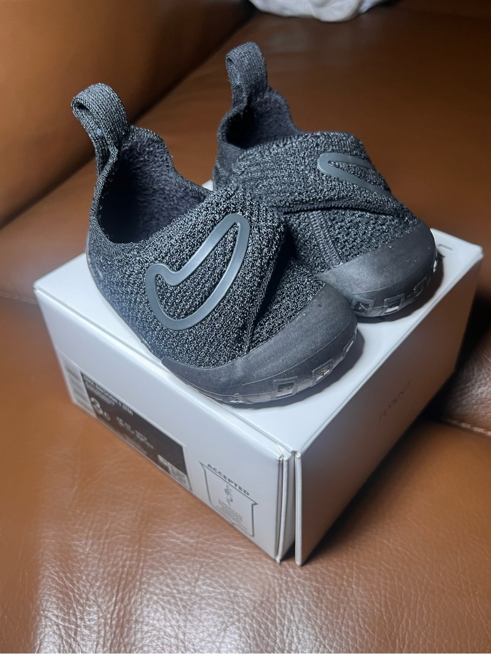 Nike Swoosh 1 Black Size 3 Baby Slip-On Athletic Shoes APMA approved